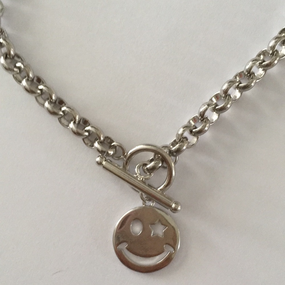 Silver rolo chain with silver smiley face charm